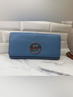 Michael Kors Dusty Blue Pebbled Leather Continental Wallet